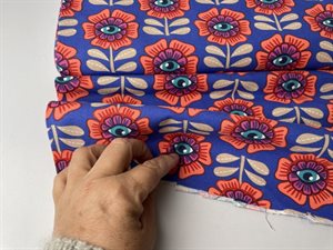 Canvas - finurlige blomster med øjne på blå bund